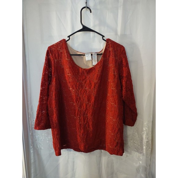 Emma James Woman Top Size 1 Red Lined Floral - Picture 1 of 8